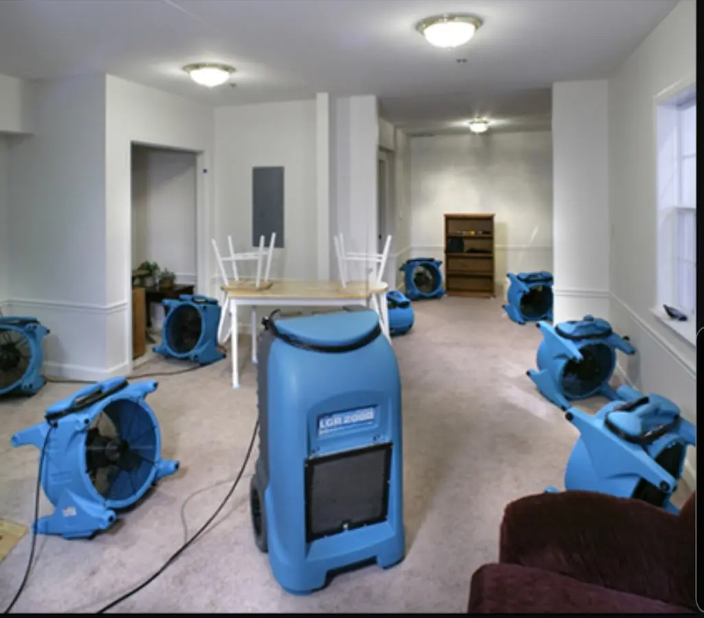 Air movers and dehumidifier setup for Water Extraction & Removal in Mascoutah